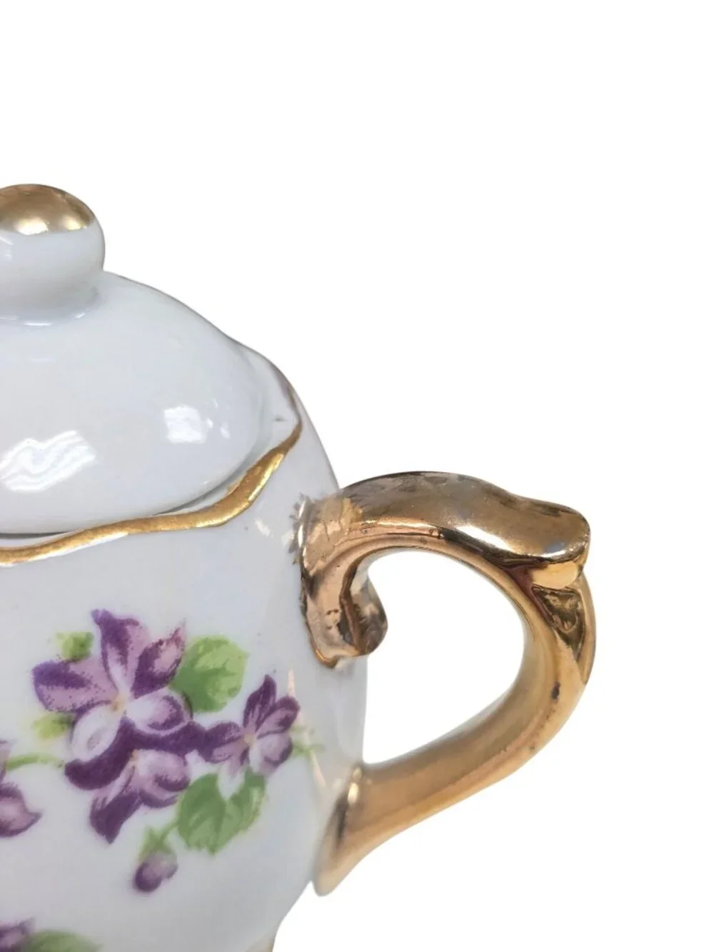 Vintage Enesco Japanese Creamer & Sugar Set Purple Floral Gold Trim Footed 3.5